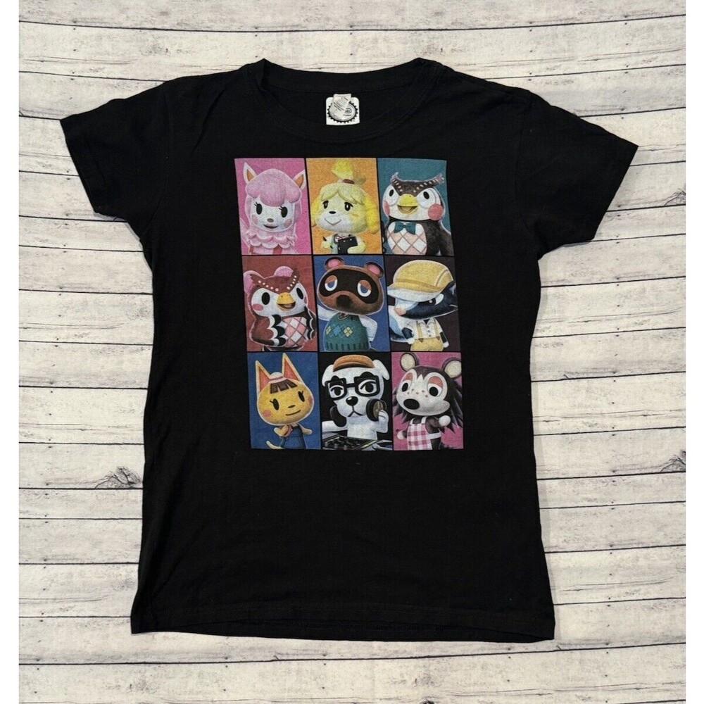 Nintendo Animal Crossing Womens T Shirt Sz Large Black Character Box Print Tee
